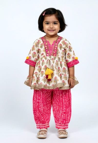 Pink and Cream Kurta Set