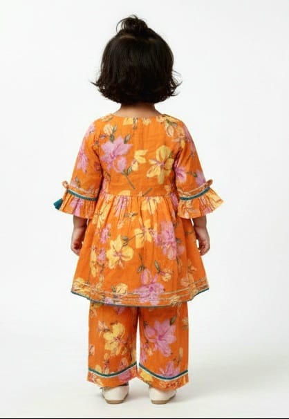 Orange floral ethnic Kurta Set