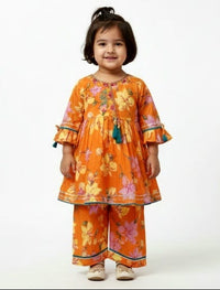 Orange floral ethnic Kurta Set