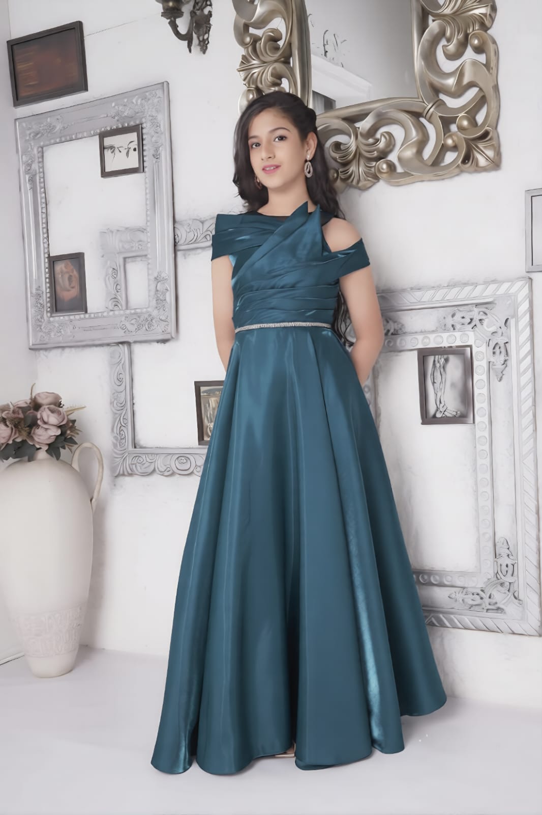Peacock or Teal Zig Zag Gown