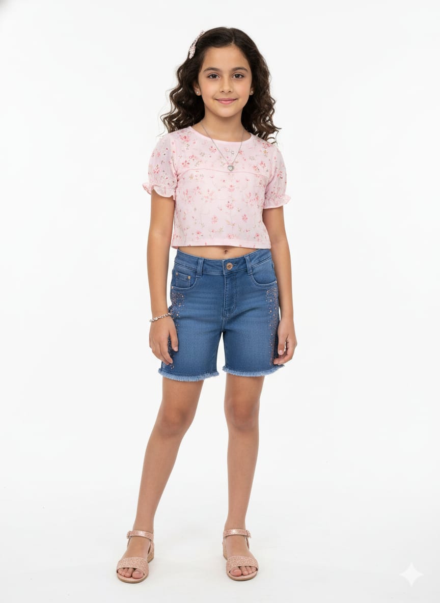 Girls Shimmer & Shine Rhinestone Denim Bermuda Shorts