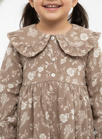 Vintage Botanical Ruffle Frock – Mocha Floral