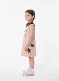 Girls' Pink Utility Pinafore Dress with Cargo Pockets