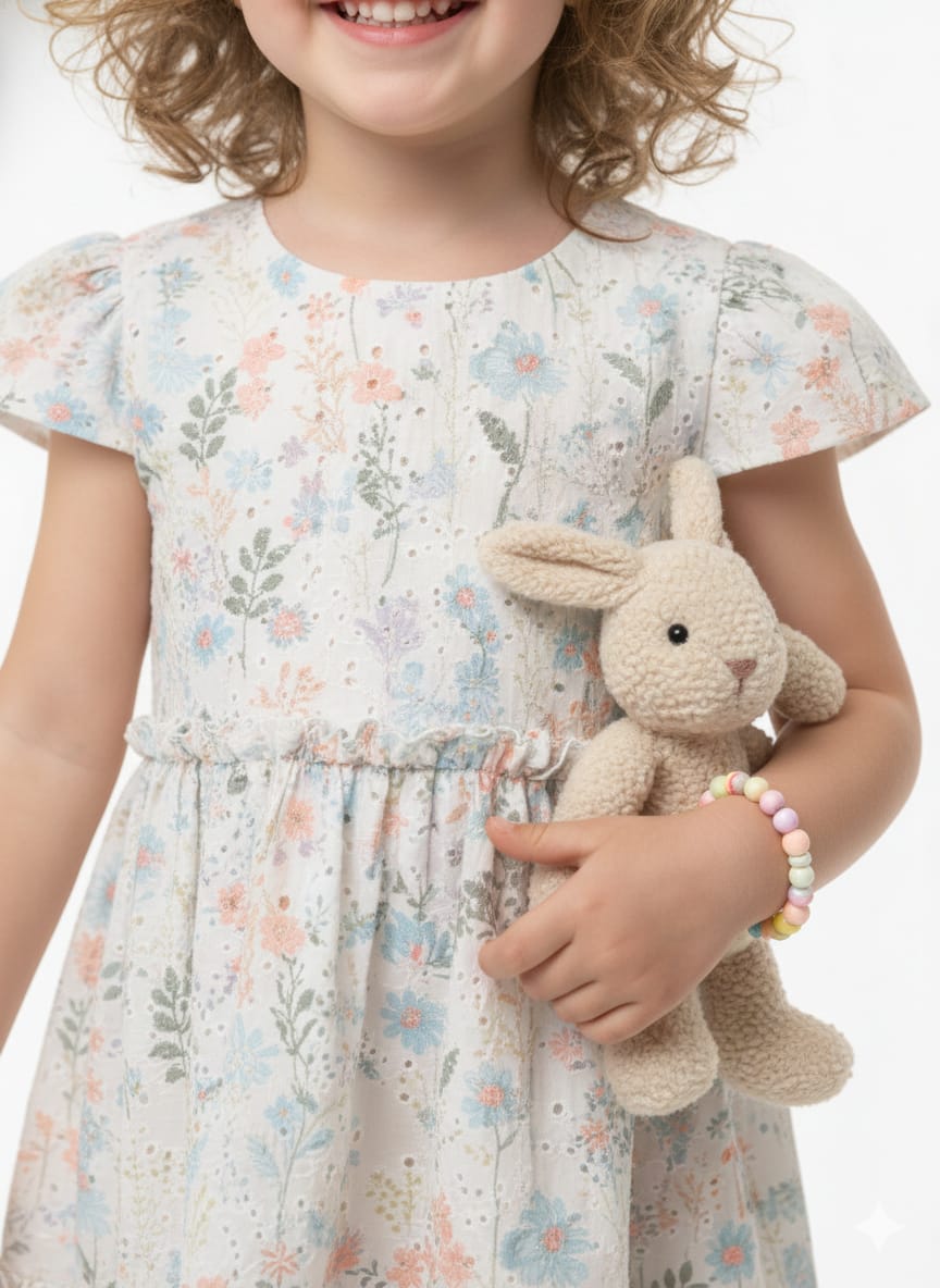 Tiered Cotton Summer Party Dress in Pastel Blue & Peach