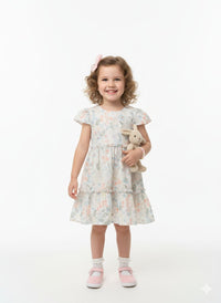 Tiered Cotton Summer Party Dress in Pastel Blue & Peach