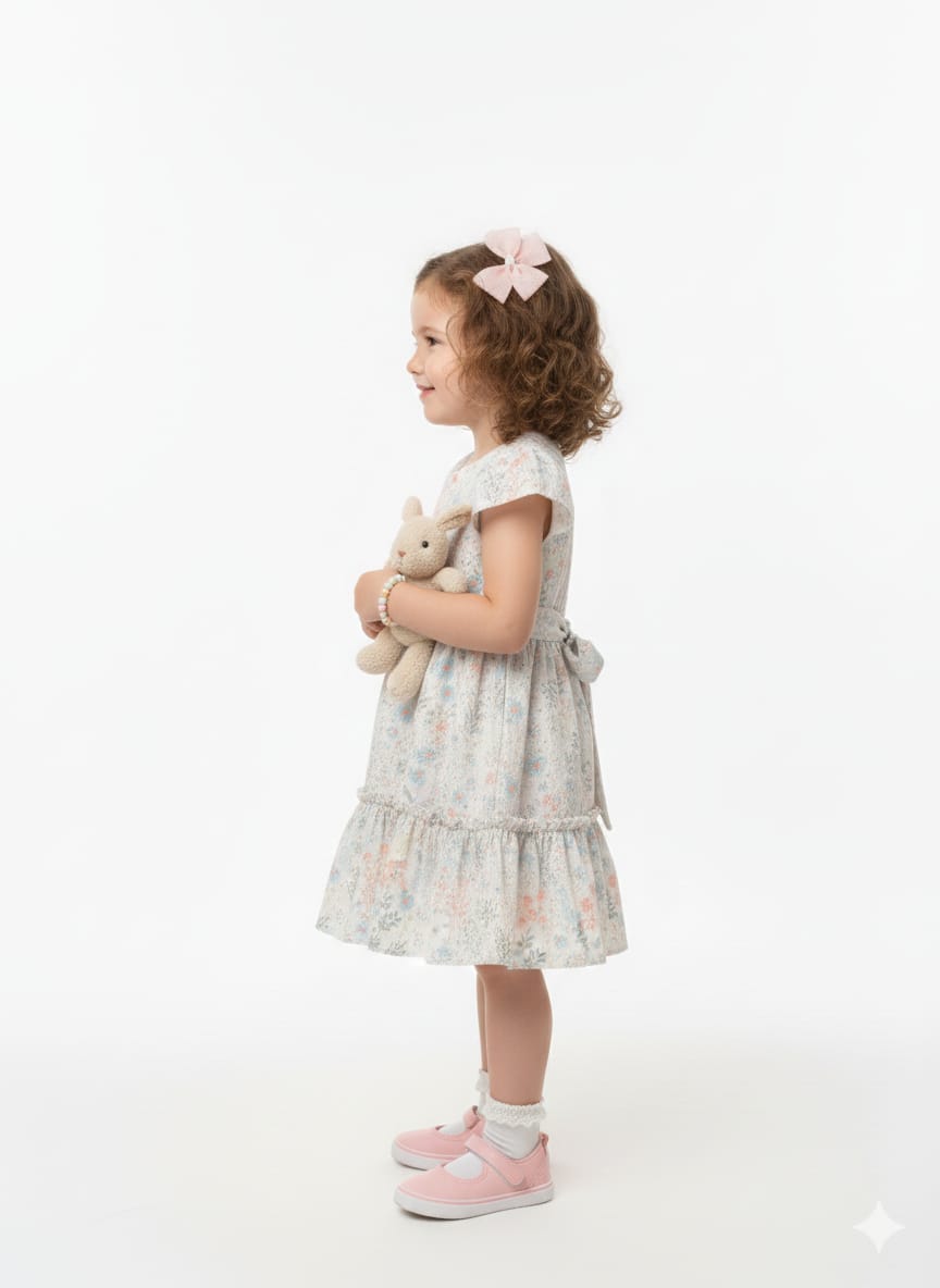Tiered Cotton Summer Party Dress in Pastel Blue & Peach