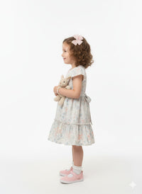 Tiered Cotton Summer Party Dress in Pastel Blue & Peach