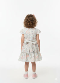 Tiered Cotton Summer Party Dress in Pastel Blue & Peach
