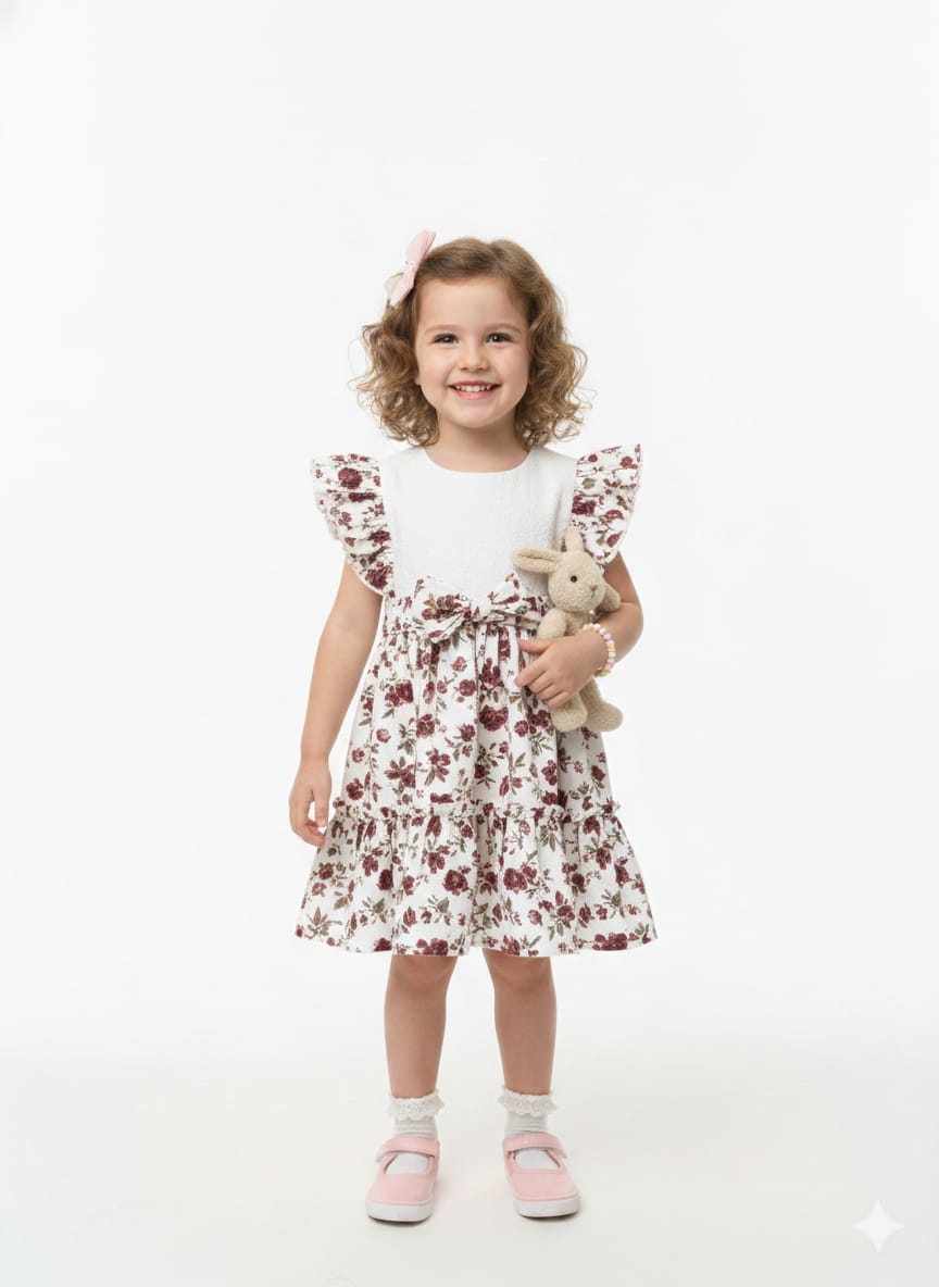 Girls' Ruffle Dress with Bishop Sleeves