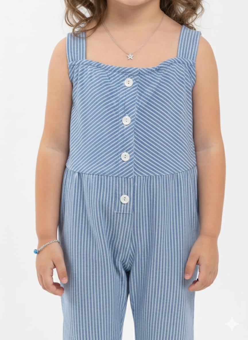 Blue and White Striped Cotton Jumpsuit