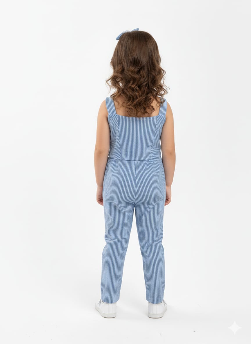 Blue and White Striped Cotton Jumpsuit