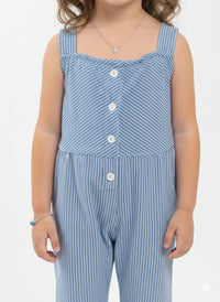Blue and White Striped Cotton Jumpsuit