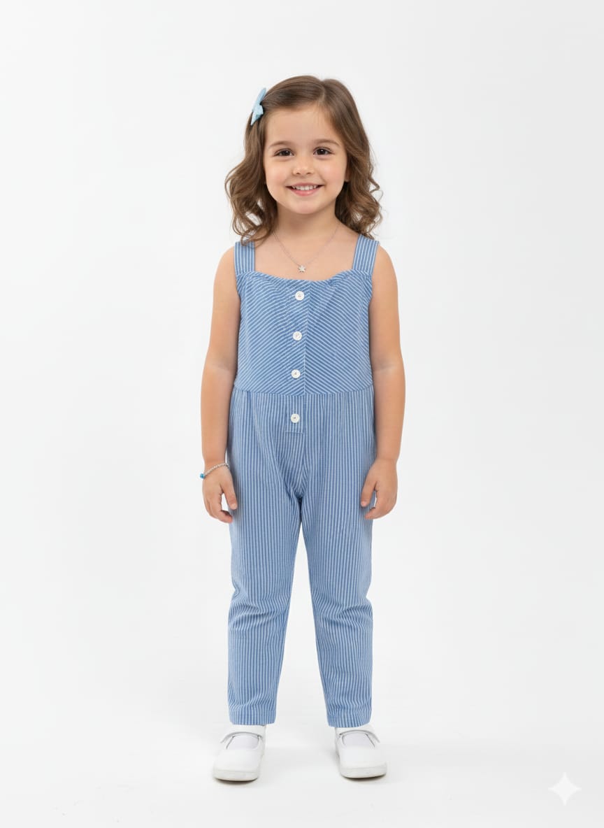 Blue and White Striped Cotton Jumpsuit