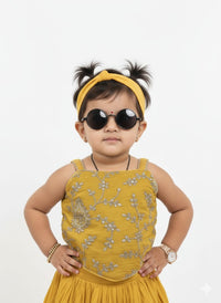 Girls' Mustard Yellow Embroidered Lehenga Choli Set