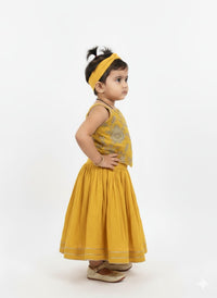 Girls' Mustard Yellow Embroidered Lehenga Choli Set