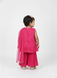 Girls’ Fuchsia Pink Pleated Sharara Set with Gold Gota Work