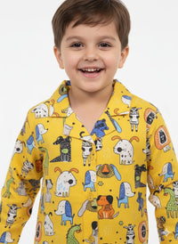 Kids’ Sunshine Yellow Safari Doodle Pajama Set – 100% Cotton Sleepwear