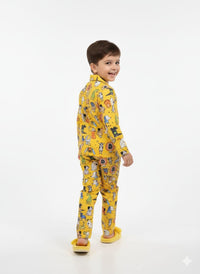 Kids’ Sunshine Yellow Safari Doodle Pajama Set – 100% Cotton Sleepwear