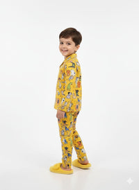Kids’ Sunshine Yellow Safari Doodle Pajama Set – 100% Cotton Sleepwear
