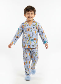 Kids’ Safari Doodle Cotton Pajama Set – Long-Sleeve Button-Down Sleepwear