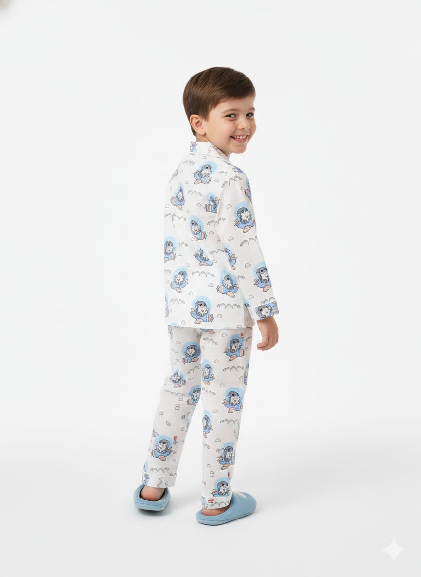 Kids’ Sky-High Aviator Bear Pajama Set – Premium Cotton Sleepwear