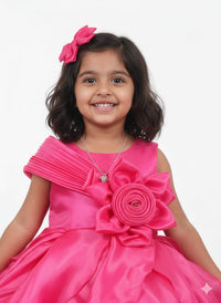 Girls’ Rose Petal Pink Party Dress – Sculptural Organza Floral Frock