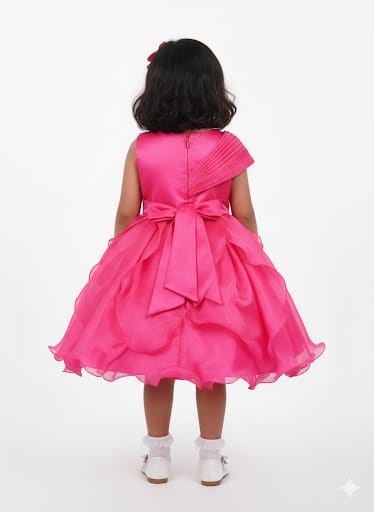 Girls’ Rose Petal Pink Party Dress – Sculptural Organza Floral Frock