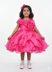 Girls’ Rose Petal Pink Party Dress – Sculptural Organza Floral Frock