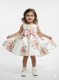 Elegant Vintage Rose Party Frock with Statement Satin Bow