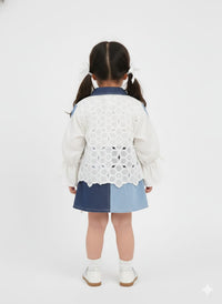 Chic Denim Floral Eyelet Set: Boutique Patchwork Outfit for Girls
