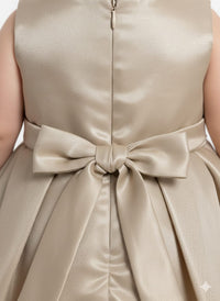 Champagne Gold Sleeveless Party Dress – 3D Rosette & Sparkling Rhinestone Belt