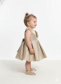 Champagne Gold Sleeveless Party Dress – 3D Rosette & Sparkling Rhinestone Belt