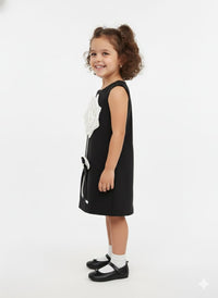 Modern Floral A-Line Dress – Oversized 3D Rose & Crystal Center Bow Accents