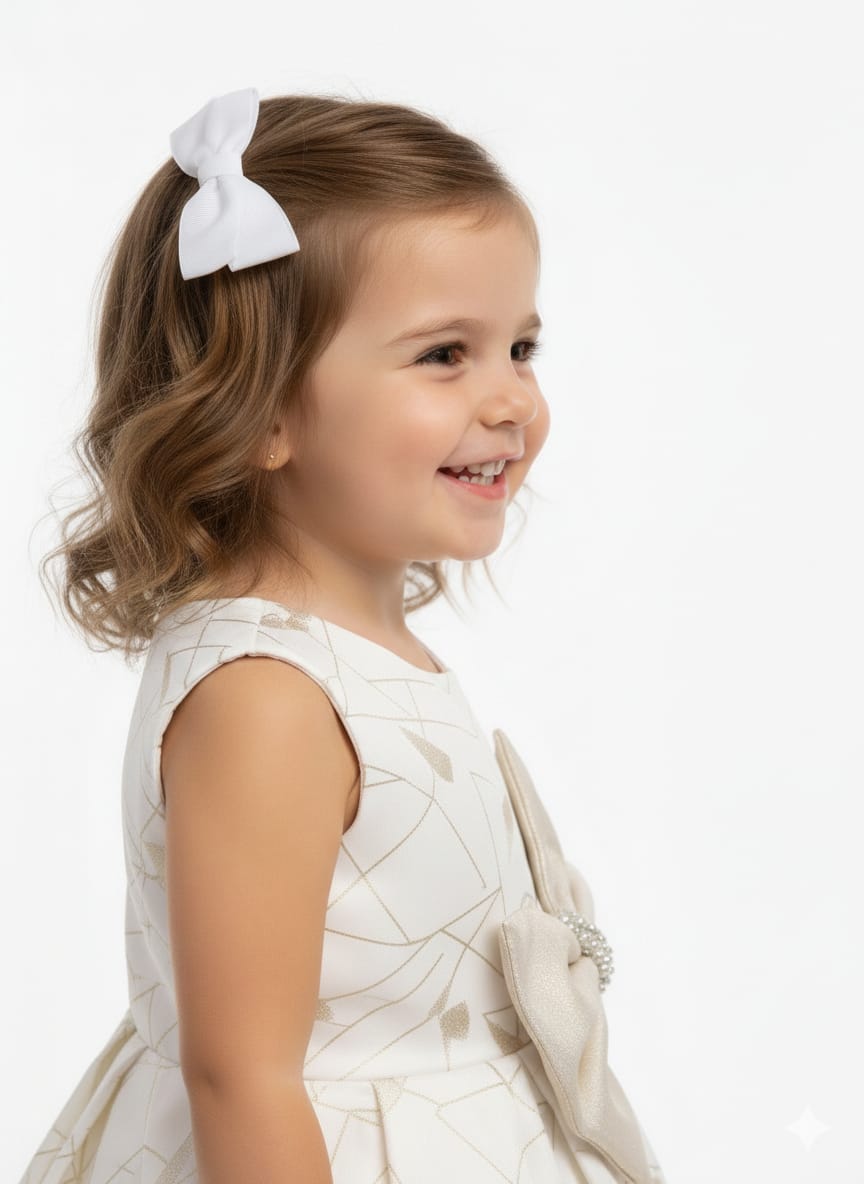 Baby Girl Cream & Gold Festive Dress - Statement Bow Edition