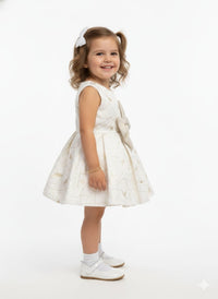 Baby Girl Cream & Gold Festive Dress - Statement Bow Edition