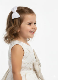Baby Girl Cream & Gold Festive Dress - Statement Bow Edition