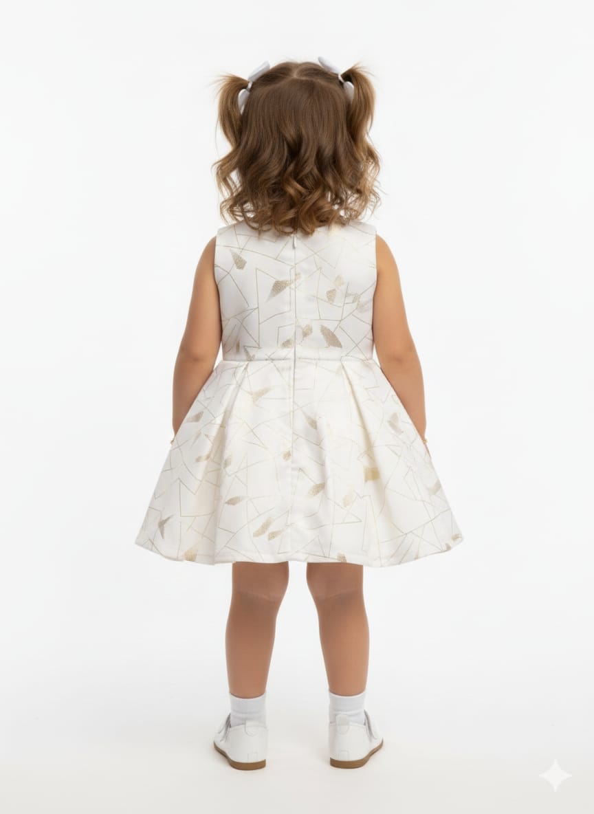 Baby Girl Cream & Gold Festive Dress - Statement Bow Edition