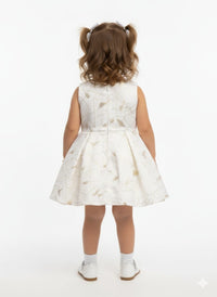 Baby Girl Cream & Gold Festive Dress - Statement Bow Edition