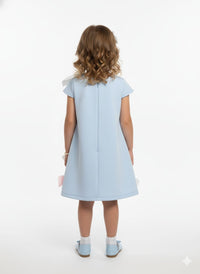 Girls’ Sky Blue A-Line Party Dress with Oversized 3D Floral Bows