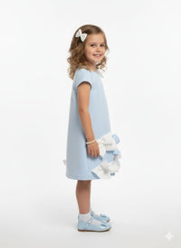Girls’ Sky Blue A-Line Party Dress with Oversized 3D Floral Bows