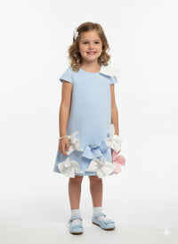 Girls’ Sky Blue A-Line Party Dress with Oversized 3D Floral Bows