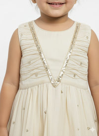 Girls’ Cream & Gold Sleeveless Peplum Sharara Set