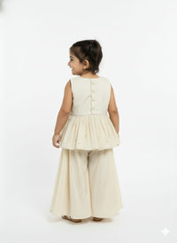Girls’ Cream & Gold Sleeveless Peplum Sharara Set