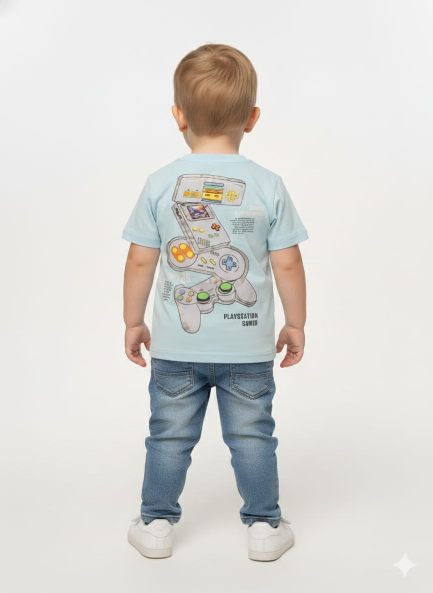 Boys' Multi-Tone Blue Striped "Hero of My Own Story" Graphic T-Shirt