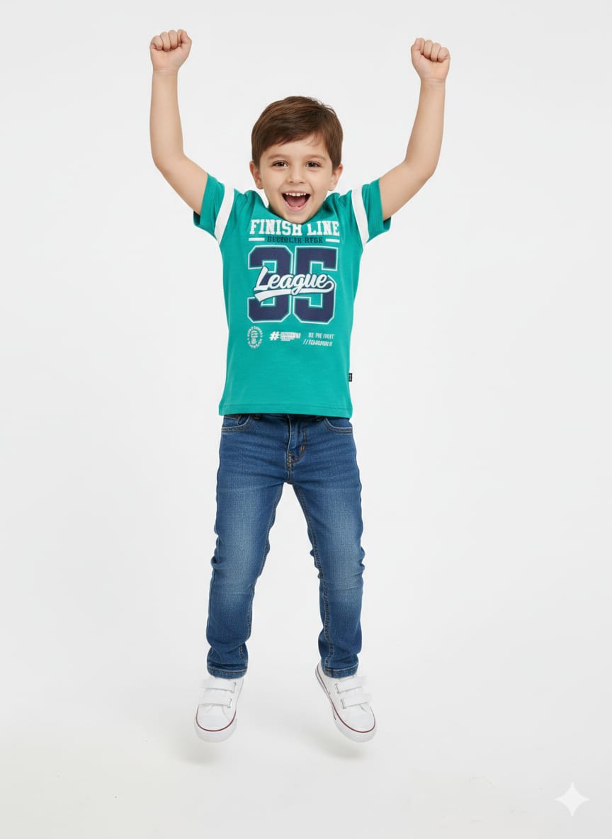 Boys' Teal "Finish Line League 35" Graphic T-Shirt