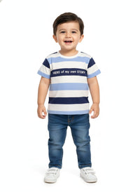 Boys' Blue and White Multi-Stripe "Hero of My Own Story" T-Shirt