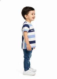 Boys' Blue and White Multi-Stripe "Hero of My Own Story" T-Shirt