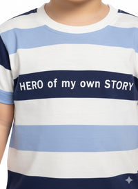 Boys' Blue and White Multi-Stripe "Hero of My Own Story" T-Shirt