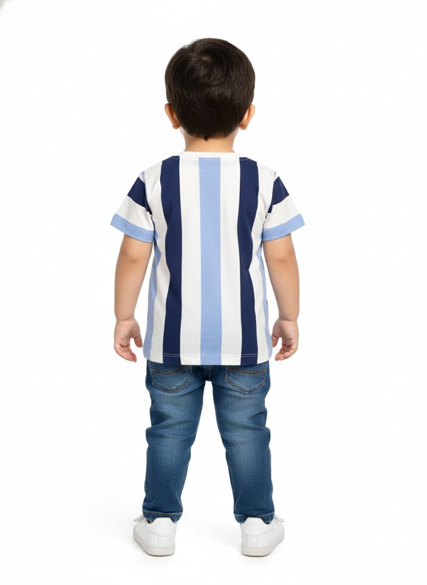 Boys' Blue and White Multi-Stripe "Hero of My Own Story" T-Shirt