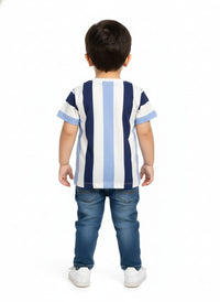 Boys' Blue and White Multi-Stripe "Hero of My Own Story" T-Shirt